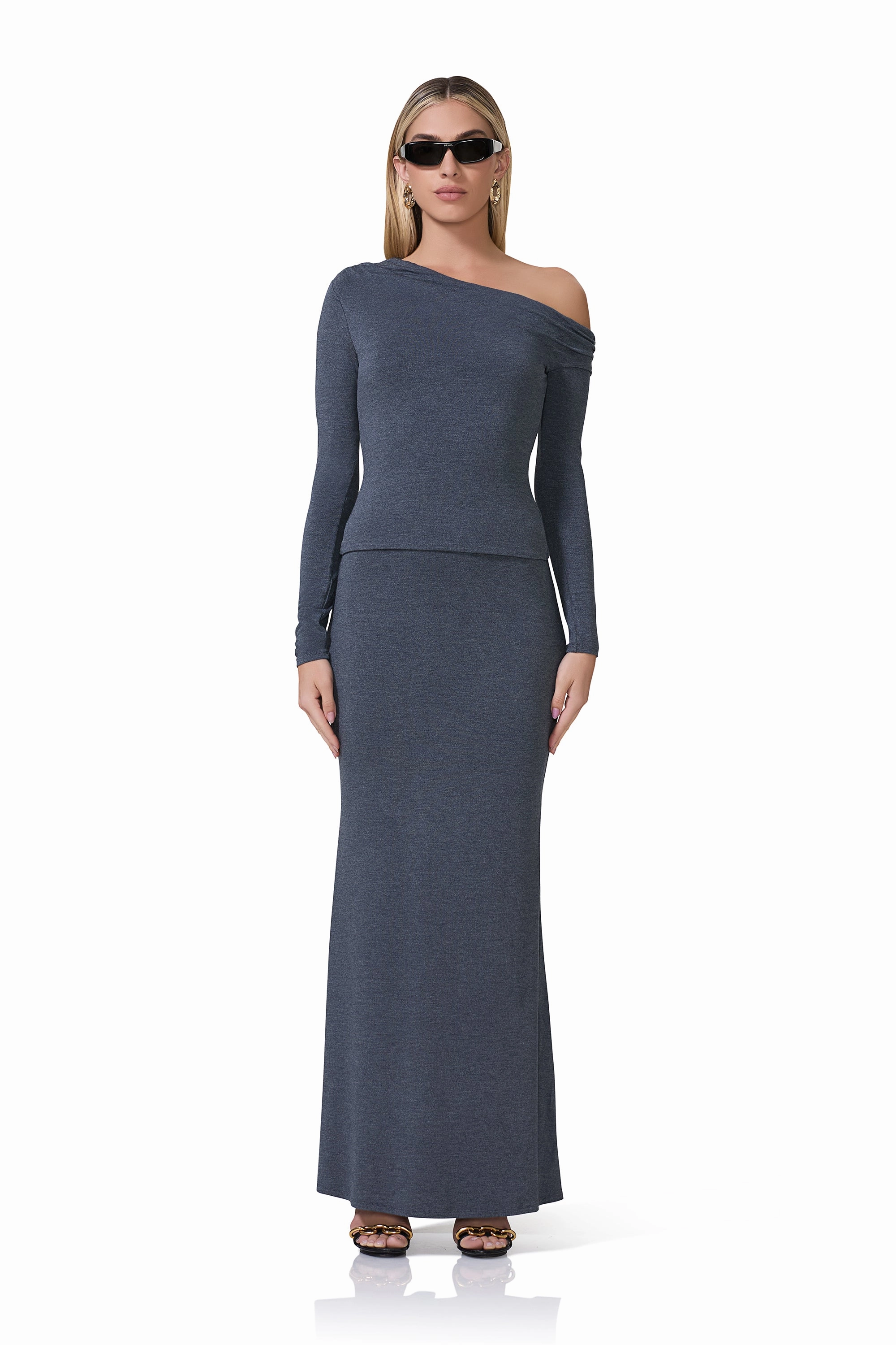 Ventilated Mesh Panels Scoop Neck Shape Bria Top - Heather Charcoal
