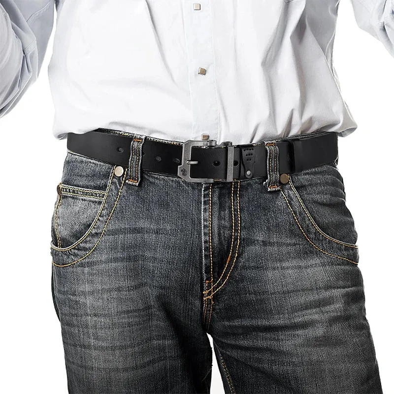 Genuine Leather Men's Belt Vintage Pin Buckle Strap High Quality Luxury Designer Casual Retro Belts