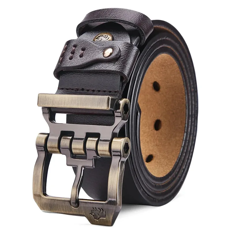 Genuine Leather Men's Belt Vintage Pin Buckle Strap High Quality Luxury Designer Casual Retro Belts