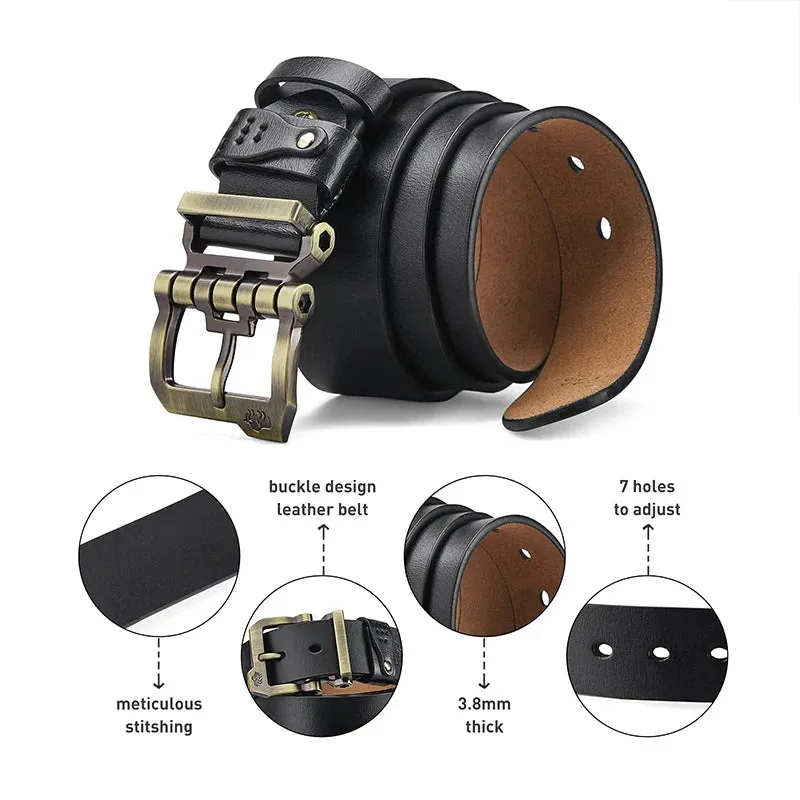 Genuine Leather Men's Belt Vintage Pin Buckle Strap High Quality Luxury Designer Casual Retro Belts