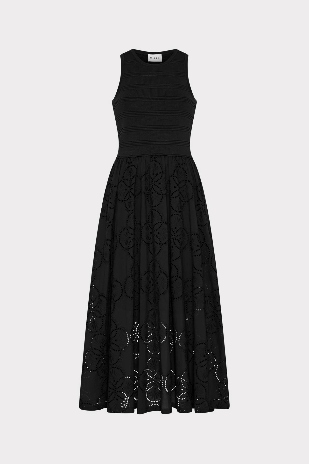 Easy Layering Street Style Geo Eyelet Knit Combo Midi Dress
