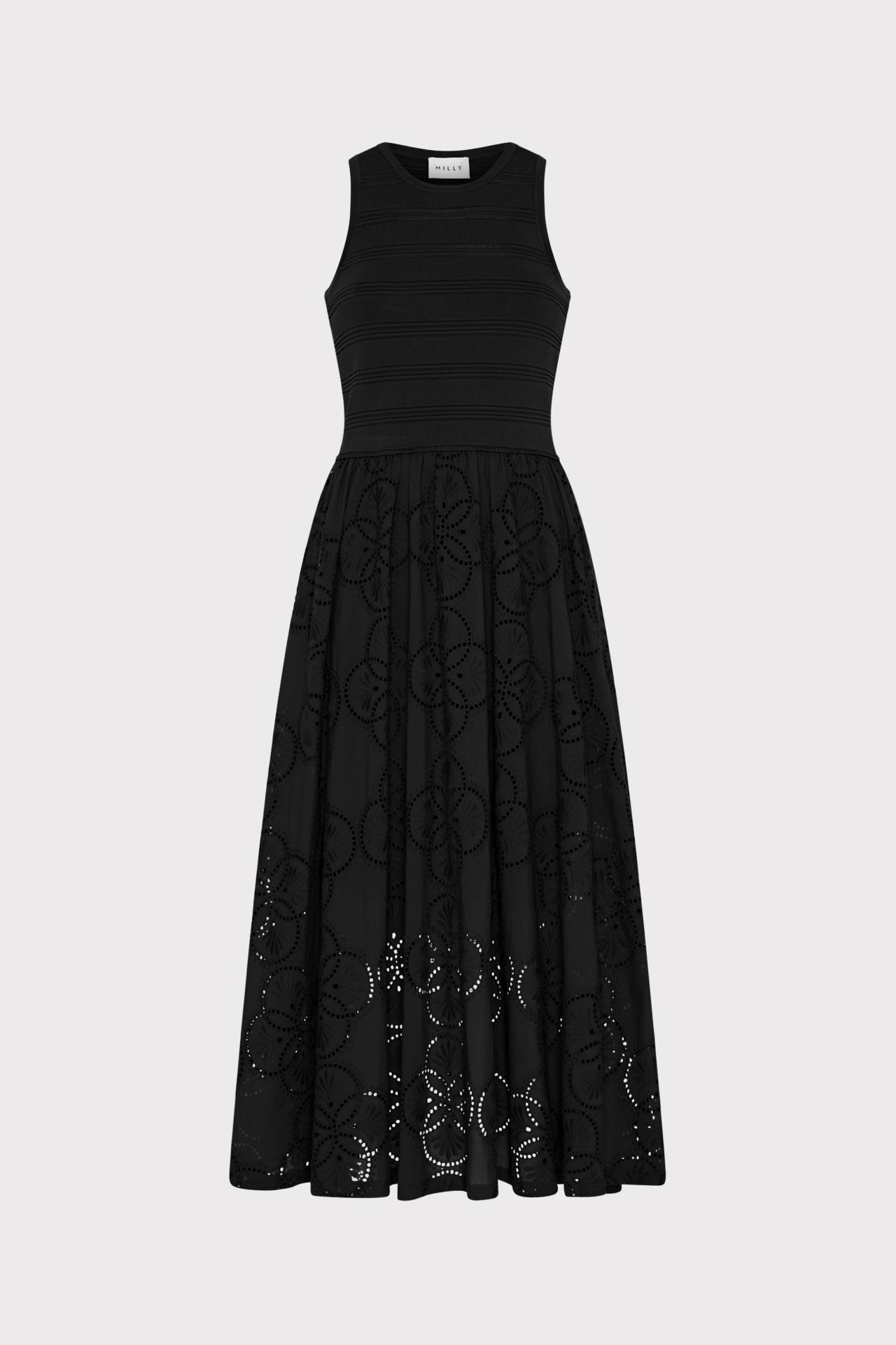 Geo Eyelet Knit Combo Midi Dress Odor Resistant