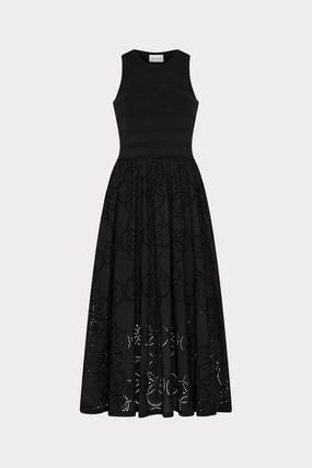 Hypoallergenic Fibers Lightweight Thermal Insulation Geo Eyelet Knit Combo Midi Dress