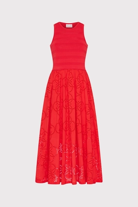 Minimal Comfort Fashion Fit Geo Eyelet Knit Combo Midi Dress