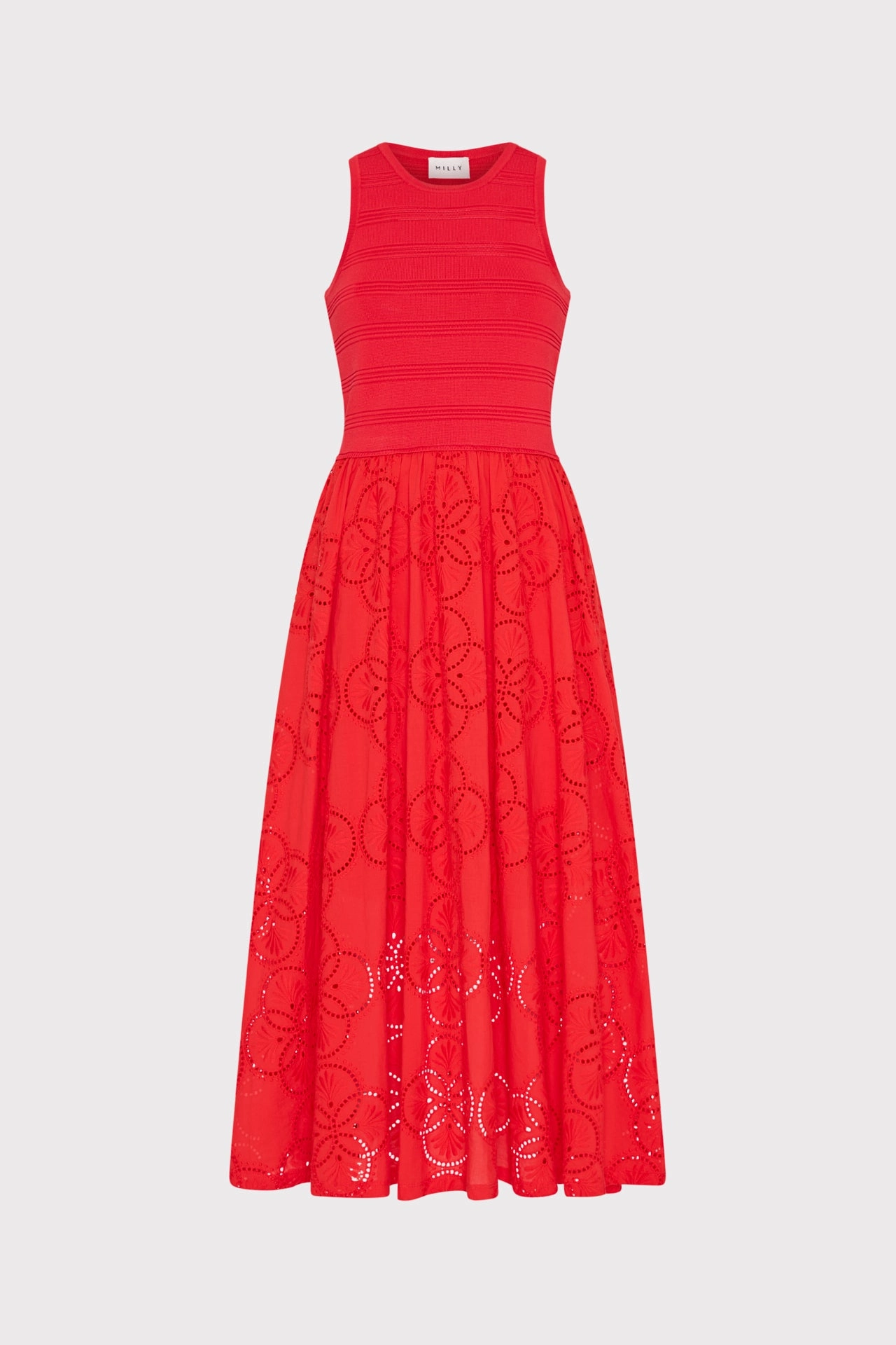 Geo Eyelet Knit Combo Midi Dress Soft Apparel