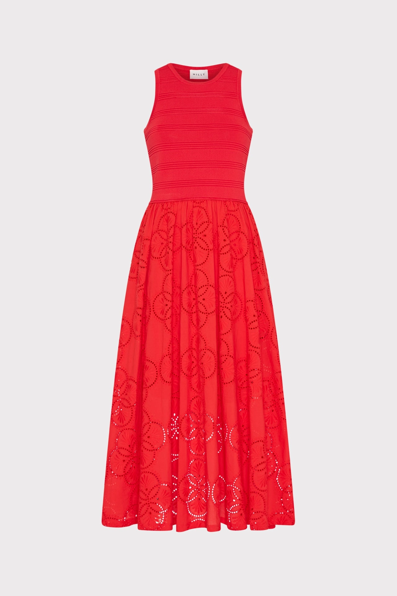 Geo Eyelet Knit Combo Midi Dress Neutral palette