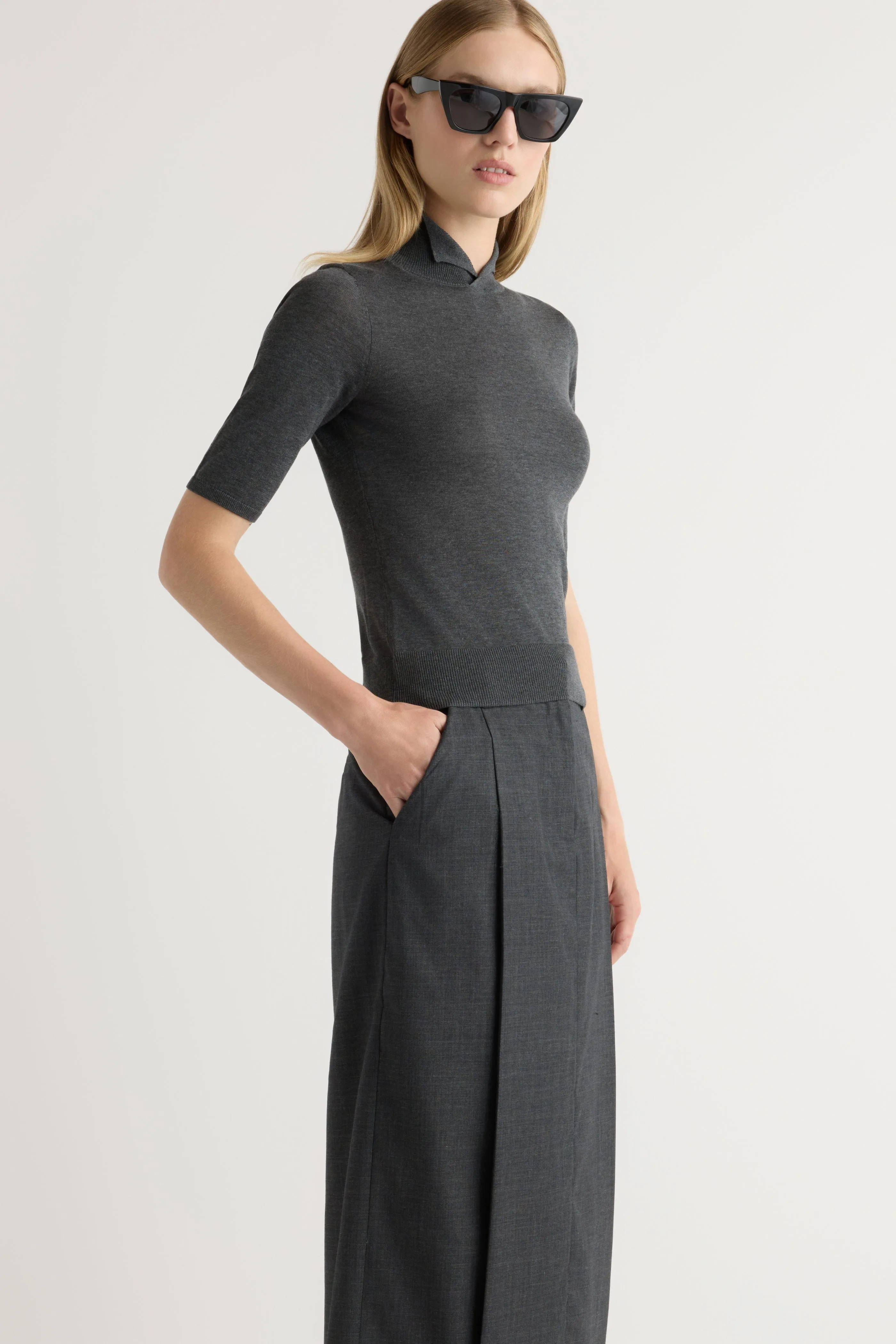 Georgina Wool-Blend Suiting Skirt Weekend Style Crisp Edge