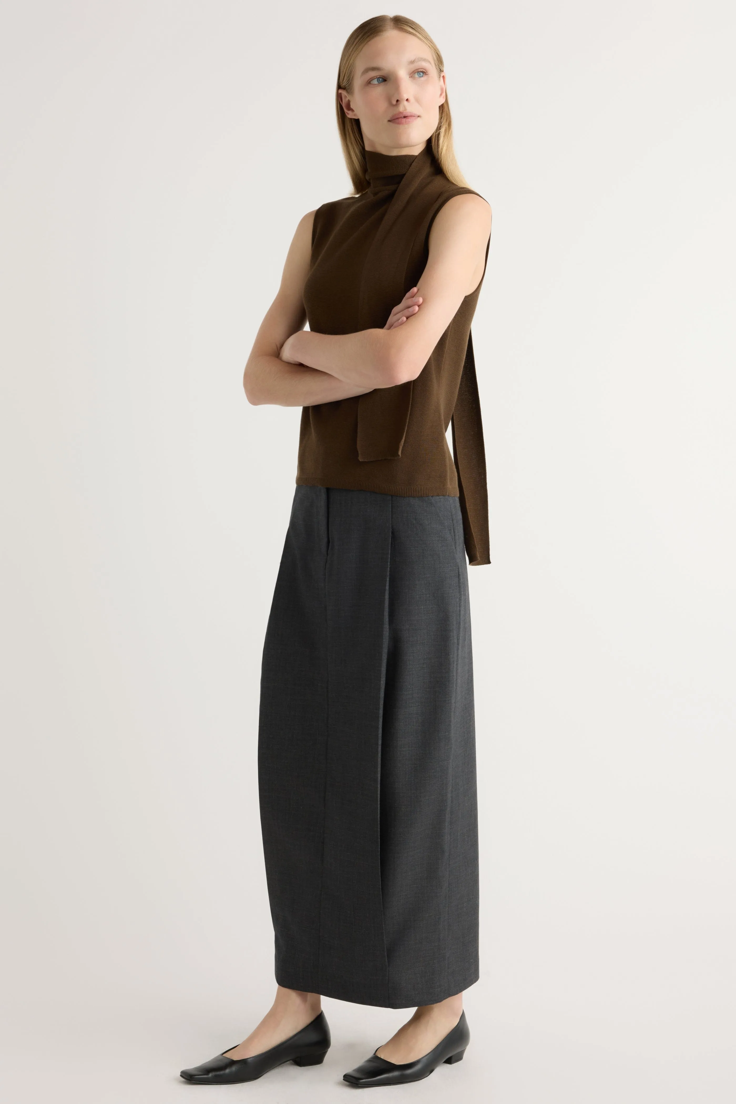 Texture Shot Wrap Closure Georgina Wool-Blend Suiting Skirt