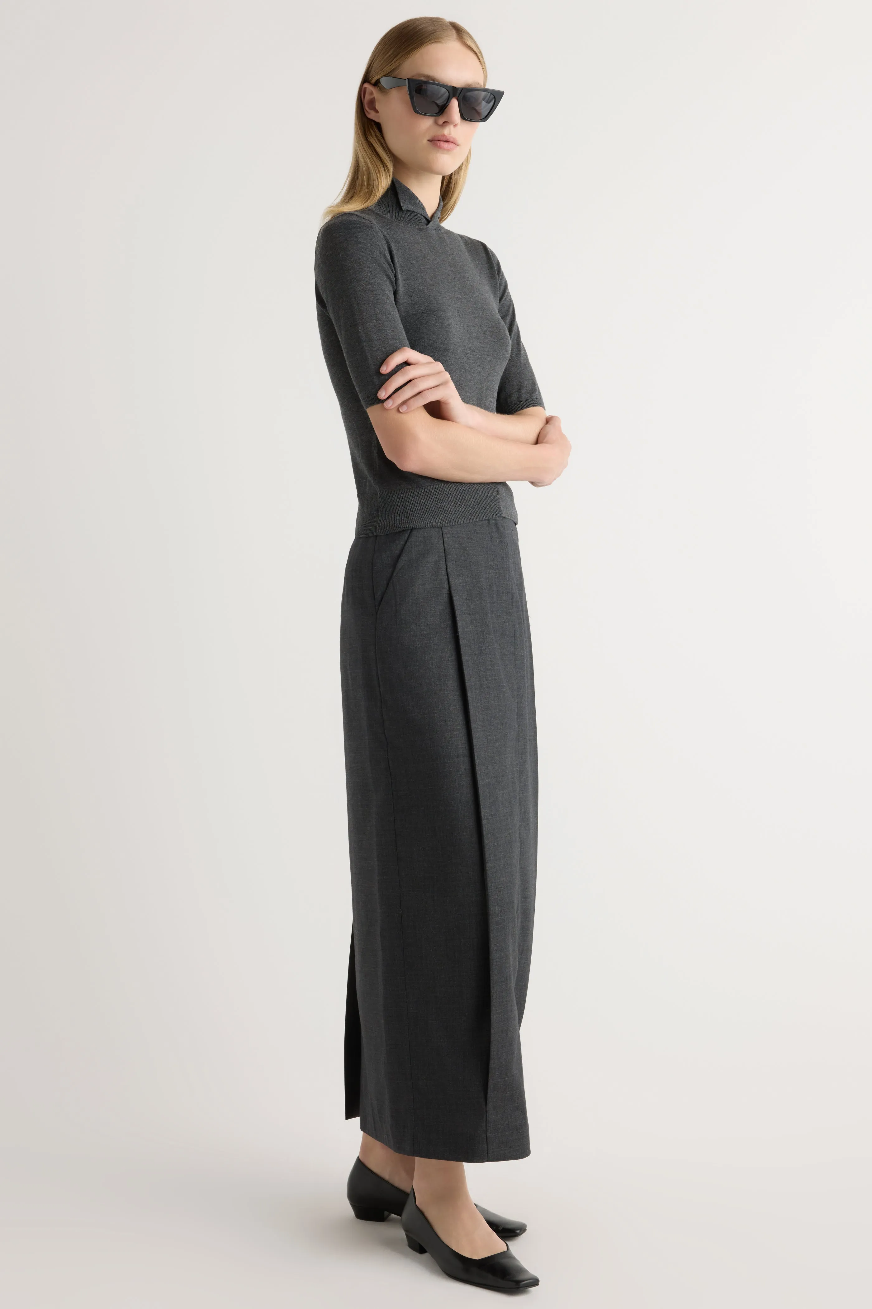 Georgina Wool-Blend Suiting Skirt Soft Lines