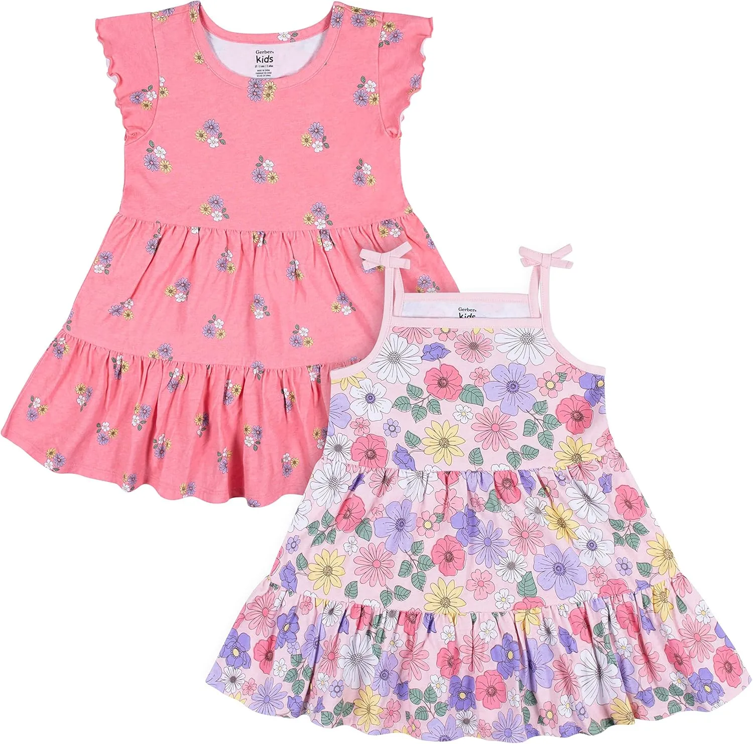 Gerber Baby Girls' 2-Pack Short Sleeve Cotton Dresses