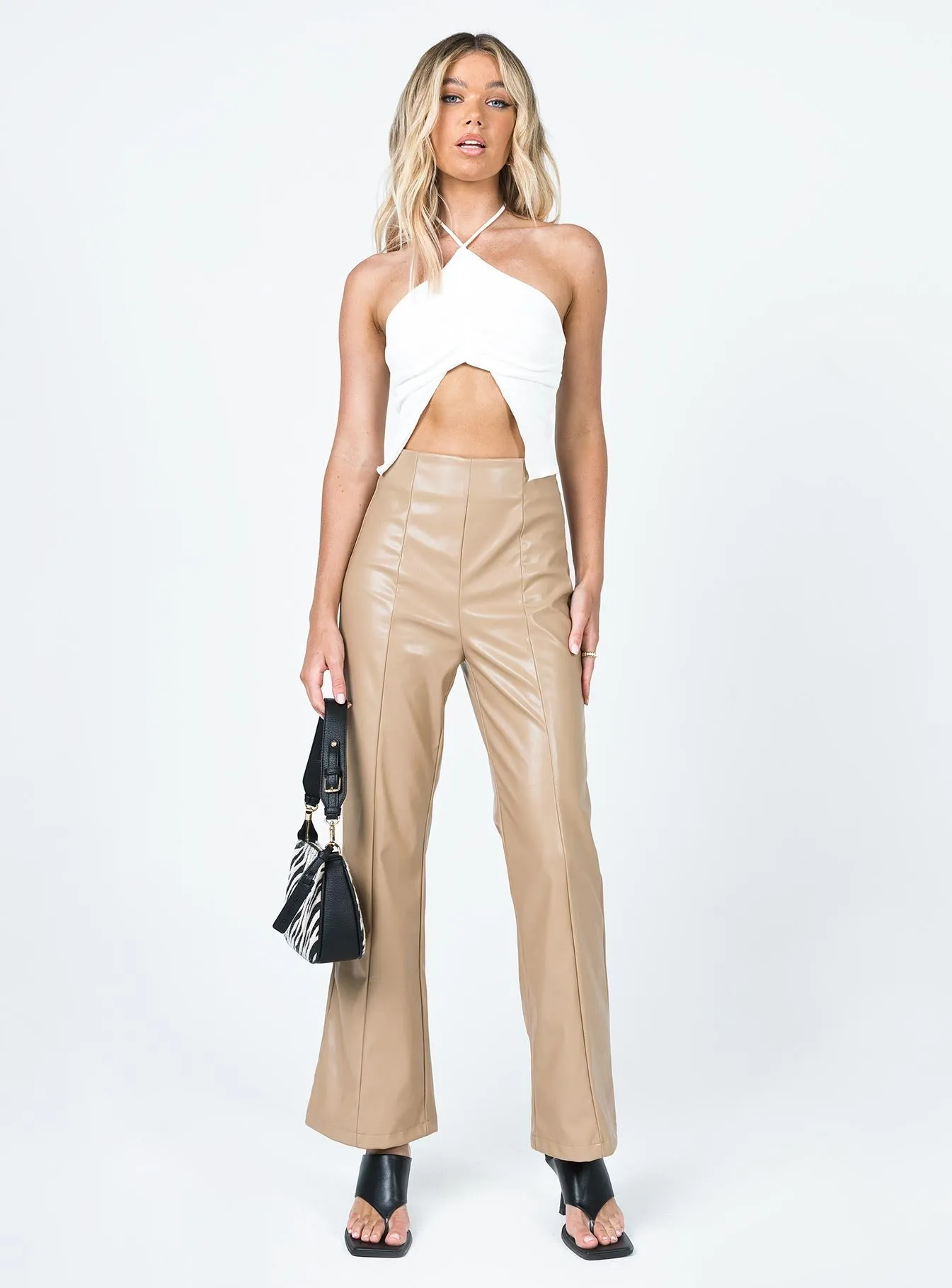 Gia Panel PU Pants Beige