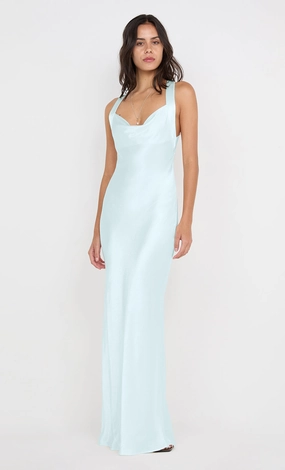 Lightweight Fabric Bishop-Sleeve GIA HALTER MAXI DRESS - ARCTIC BLUE