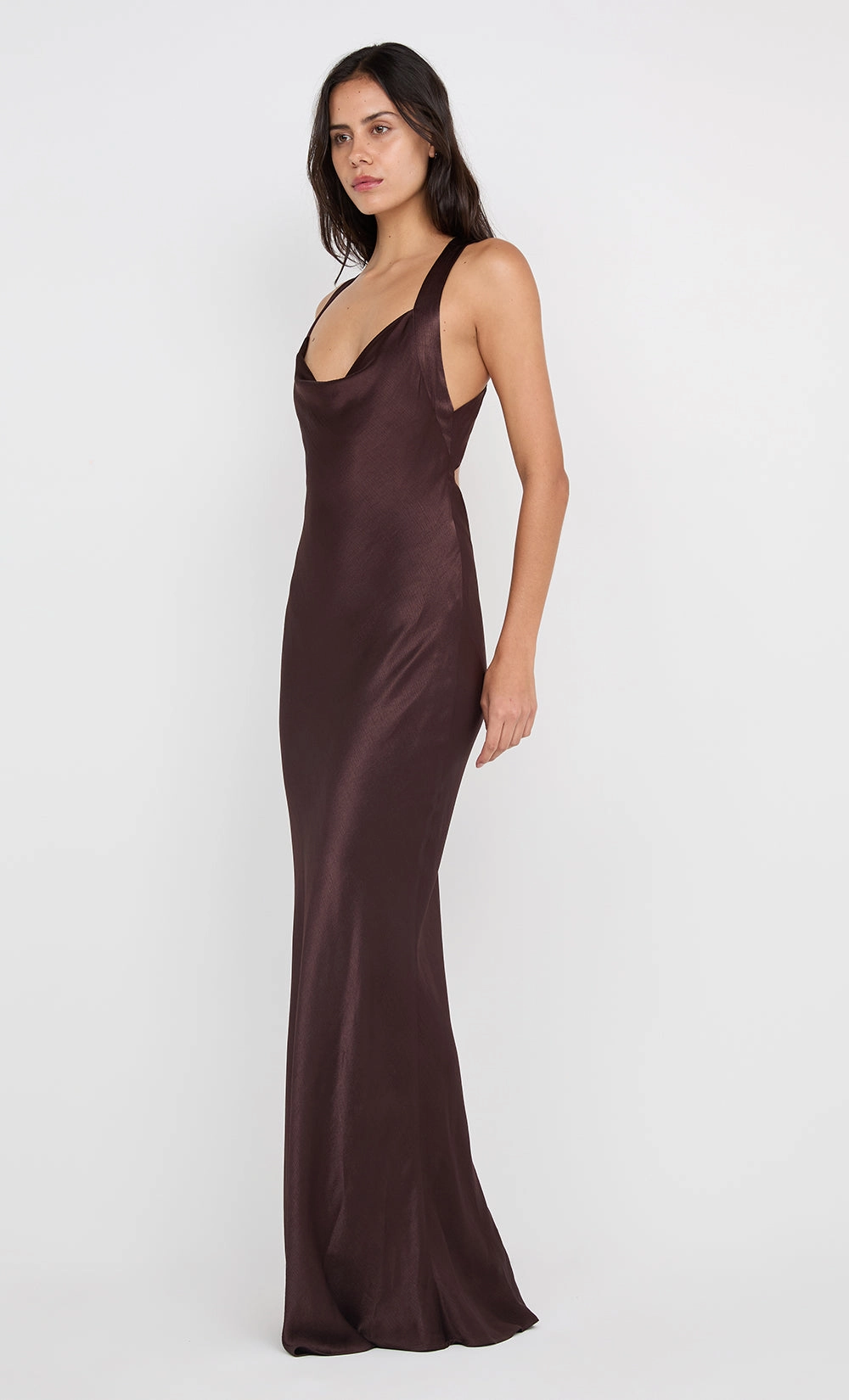 Shine Finish GIA HALTER MAXI DRESS - DARK CHOCOLATE