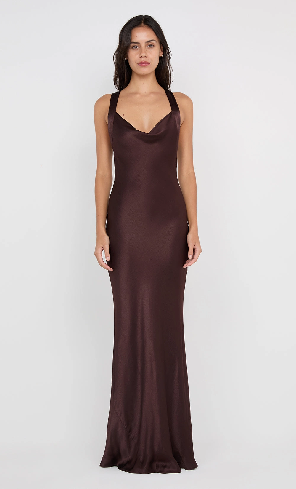 Flared-Hem GIA HALTER MAXI DRESS - DARK CHOCOLATE