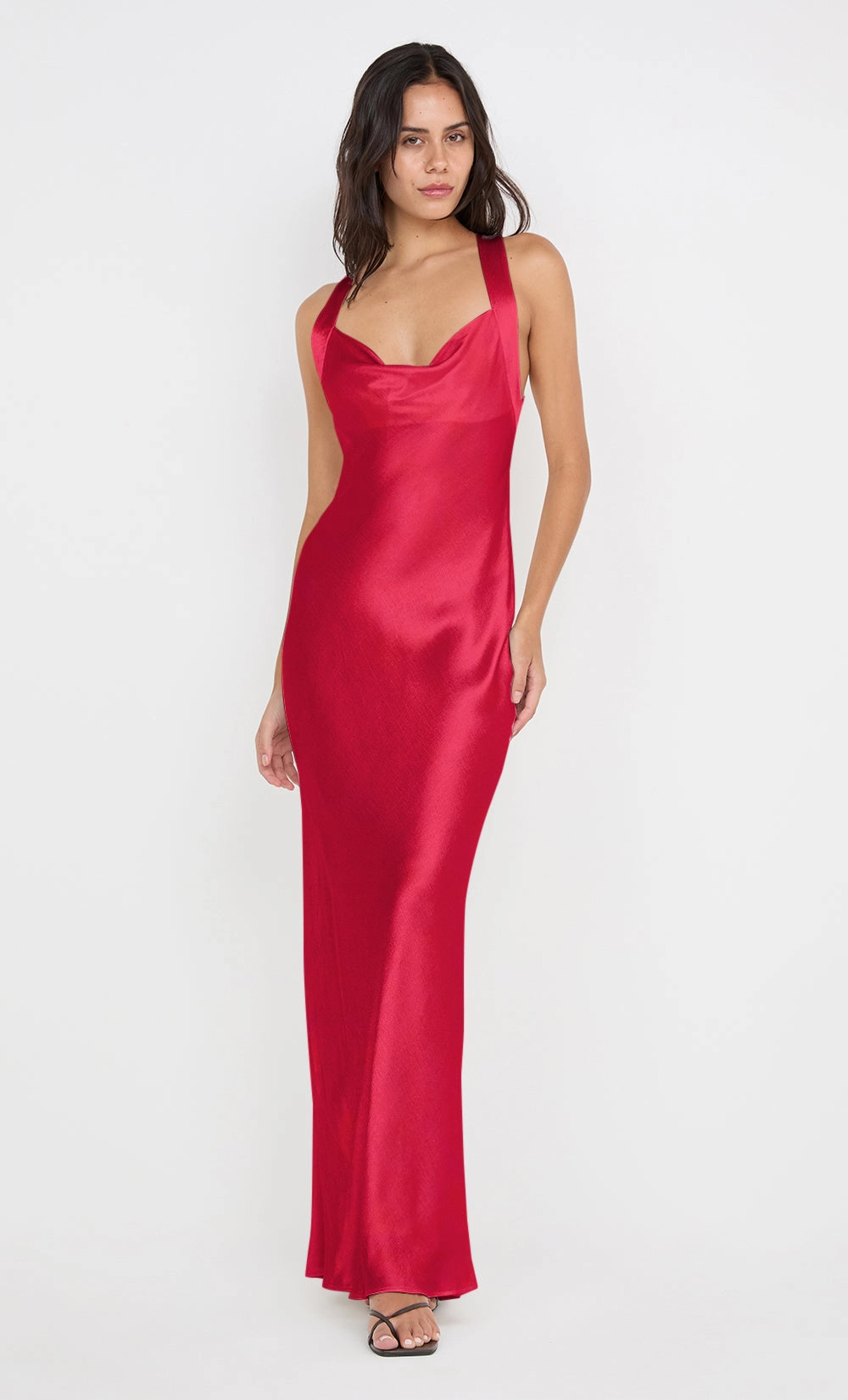 GIA HALTER MAXI DRESS - STRAWBERRY Airy Silk Dropped-Waist