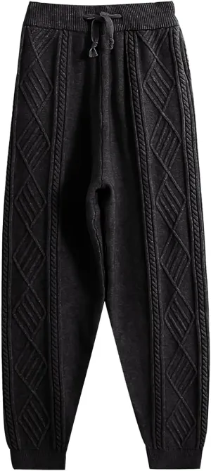Gihuo Women's Cable Knit Sweater Pants - Long Harem Joggers with Elastic Waist