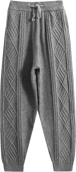 Gihuo Women's Cable Knit Sweater Pants - Long Harem Joggers with Elastic Waist