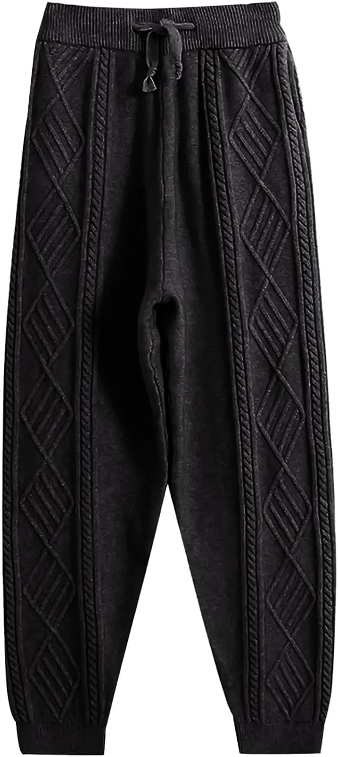 Gihuo Women's Cable Knit Sweater Pants - Long Harem Joggers with Elastic Waist