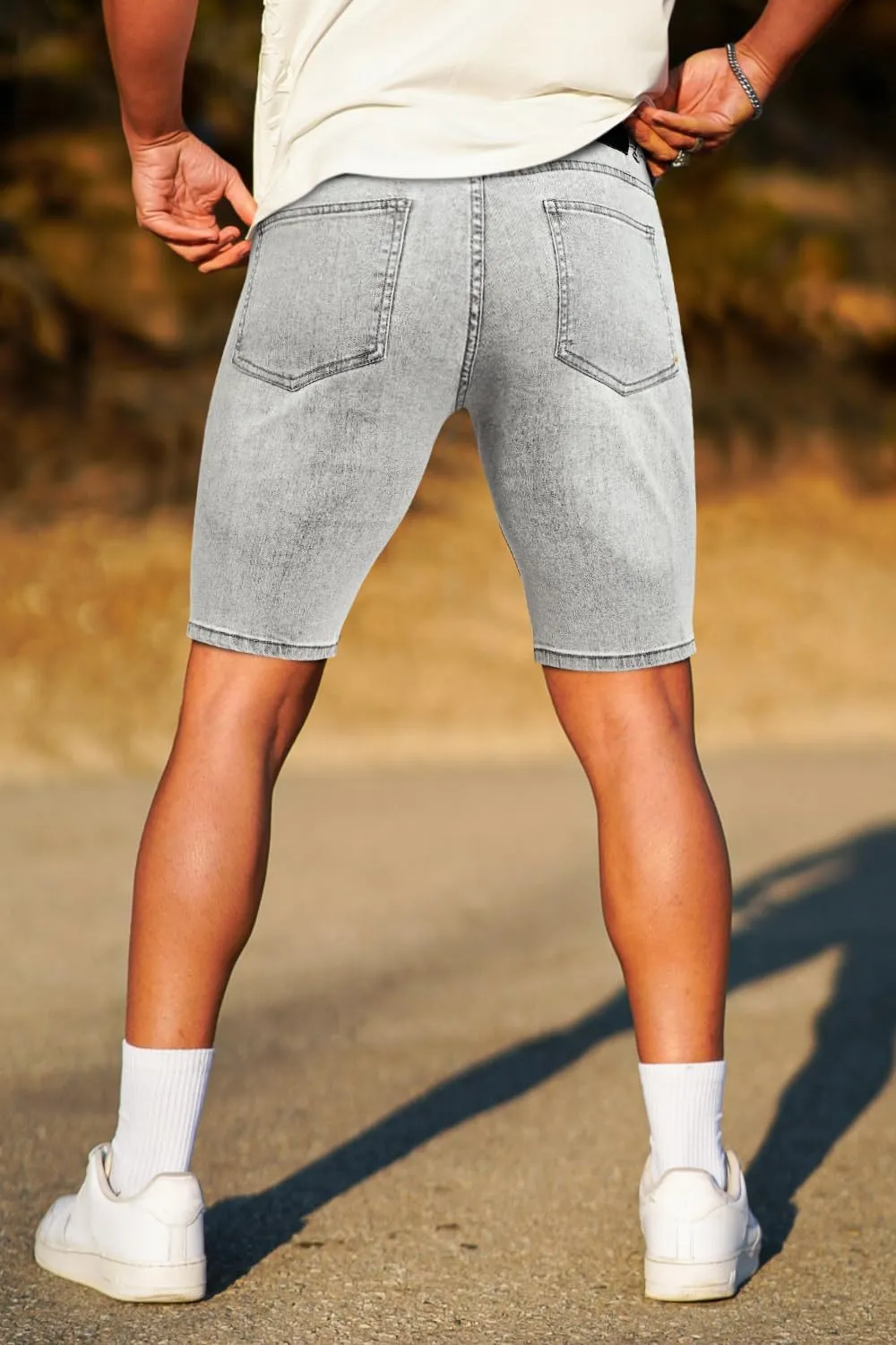 GINGTTO Denim Shorts Men Stretch Skinny Jean Shorts for Men
