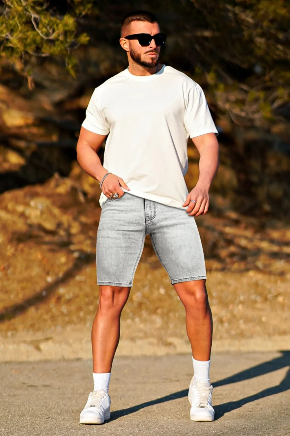 GINGTTO Denim Shorts Men Stretch Skinny Jean Shorts for Men