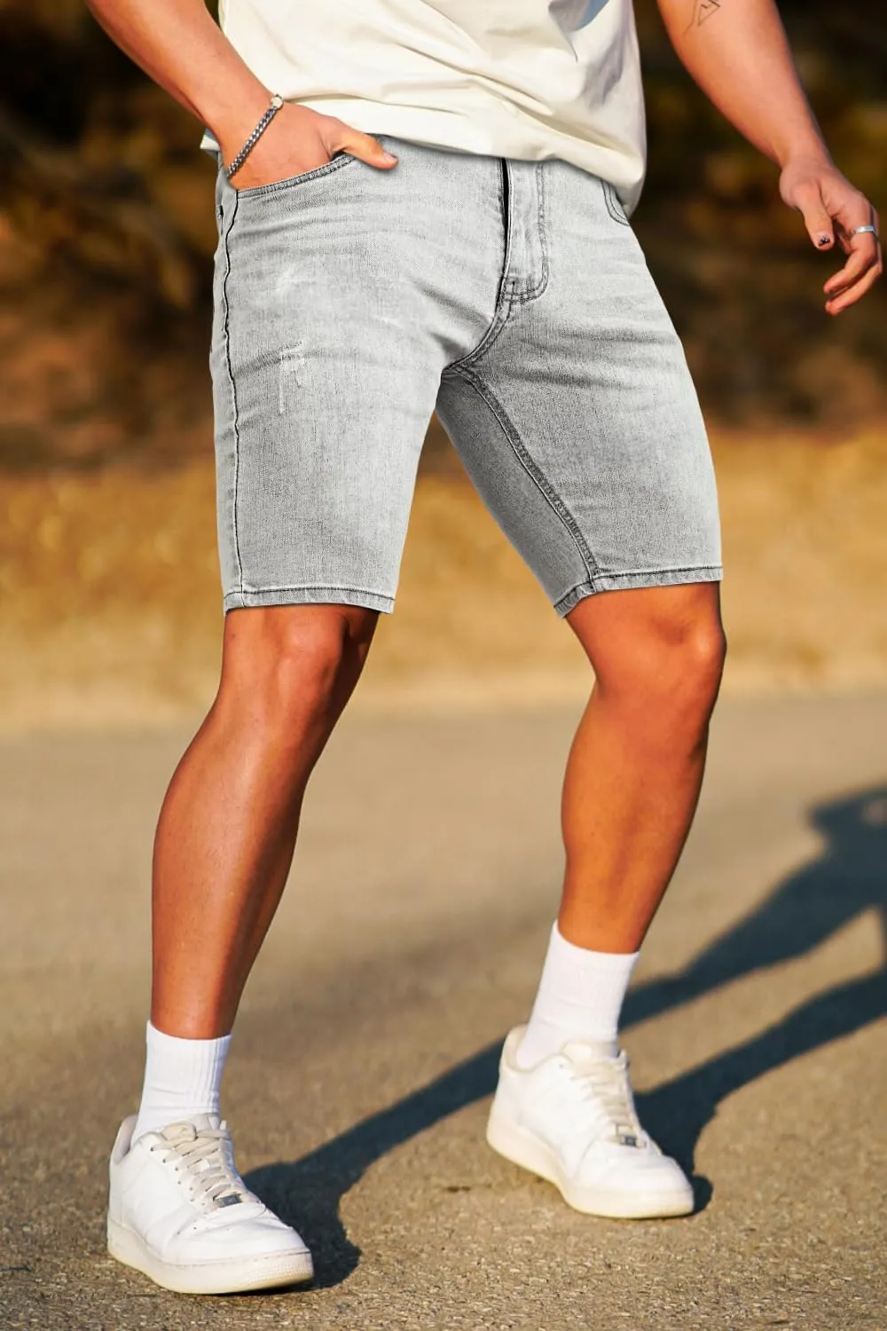 GINGTTO Denim Shorts Men Stretch Skinny Jean Shorts for Men