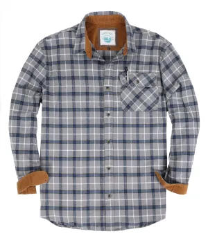 Gioberti Men's Gray / Blue / White Highlight 100% Cotton Brushed Flannel Plaid Checkered Shirt with Corduroy Contrast