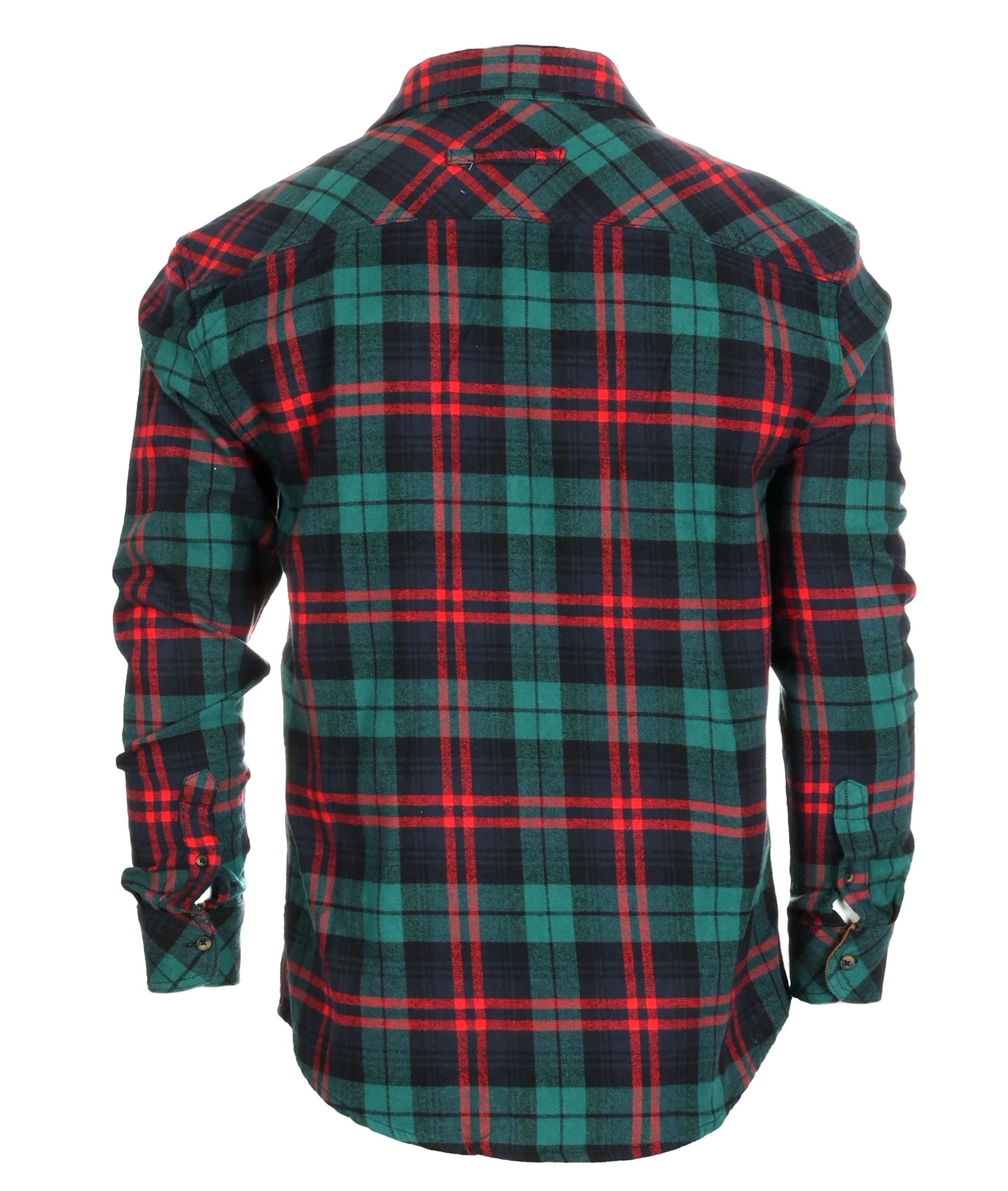 Gioberti Men's Green / Red 100% Cotton Brushed Flannel Plaid Checkered Shirt with Corduroy Contrast