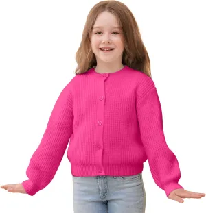 Girls' Cardigan with Button Loose Long Sleeve Shrug Sweaters Cropped Uniforms Kids Knit Sweater Outerwear