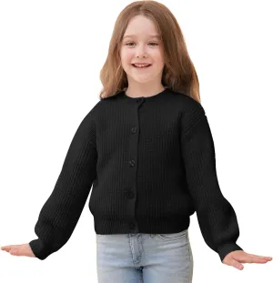 Girls' Cardigan with Button Loose Long Sleeve Shrug Sweaters Cropped Uniforms Kids Knit Sweater Outerwear