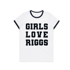 Girls Love Riggs / Womens Navy and White Ringer T-shirt