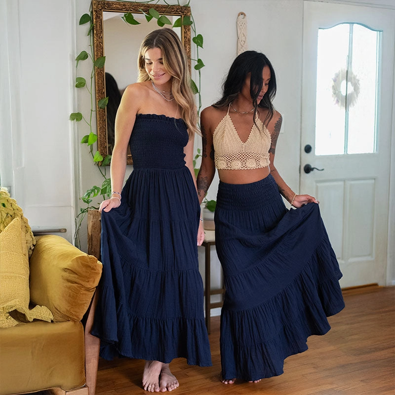Oxford Sundrift Maxi Skirt Double Layer Contoured Waist