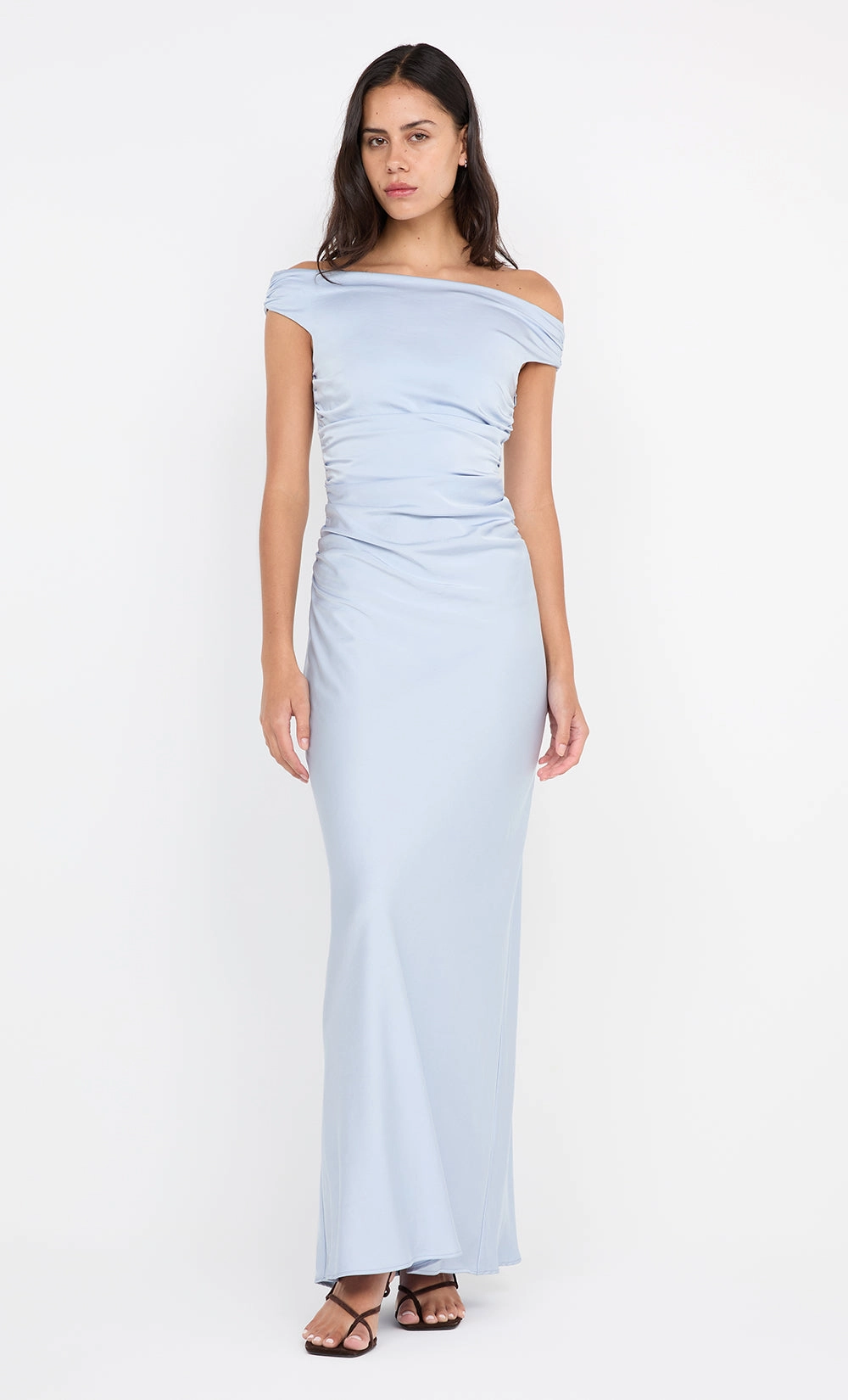Elegant Waistband Inner Glow ETERNITY OFF SHOULDER MAXI - DUSTY BLUE