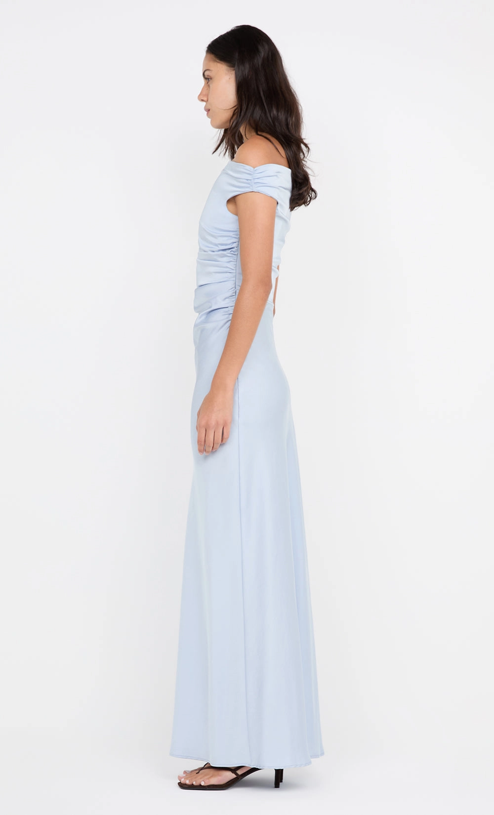 ETERNITY OFF SHOULDER MAXI - DUSTY BLUE Chilly Day Comfort Clear Blush