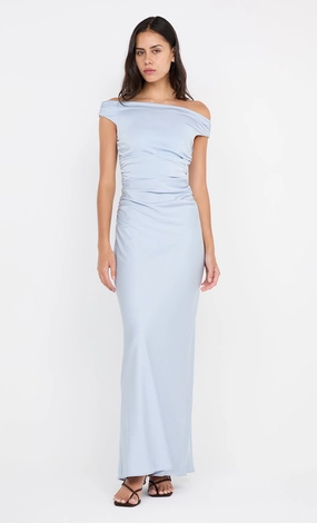 Elegant Waistband Inner Glow ETERNITY OFF SHOULDER MAXI - DUSTY BLUE