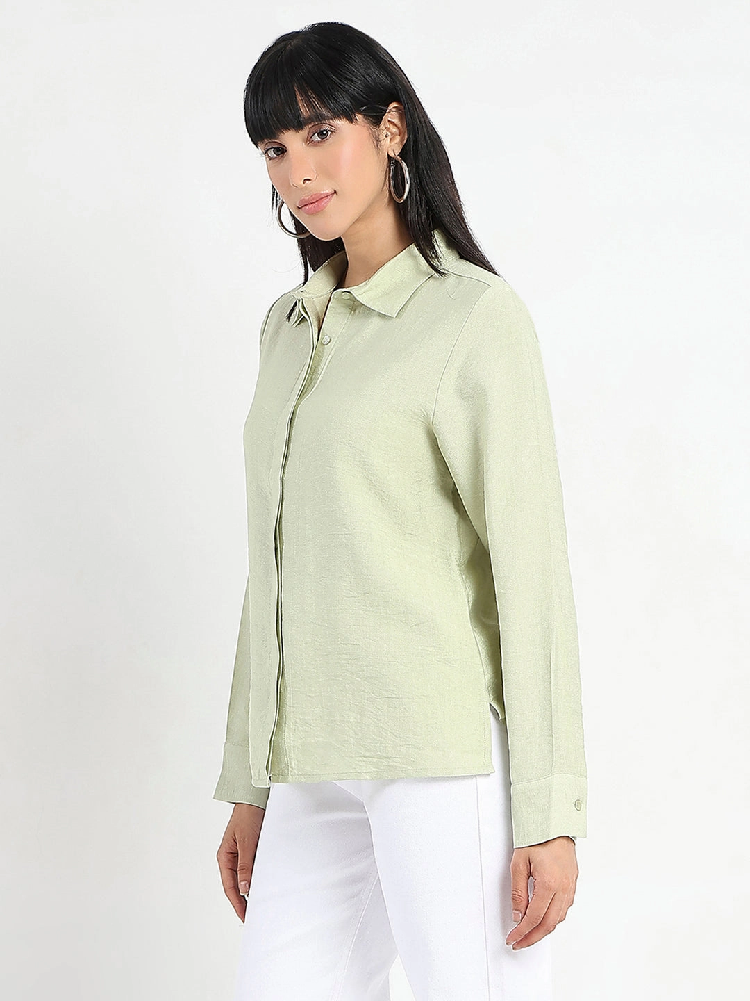 Madame Apple Green Rayon Blend Shirt Trendsetting