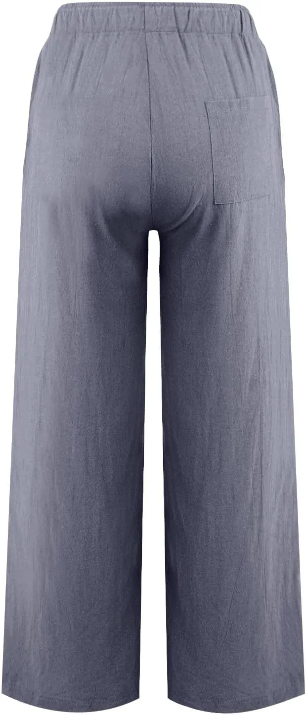 GOFULY Women's Pants Casual Elastic Waist Drawstring Sumemr Pants Straight Wide Leg High Waisted with Pockets Comfy Trousers