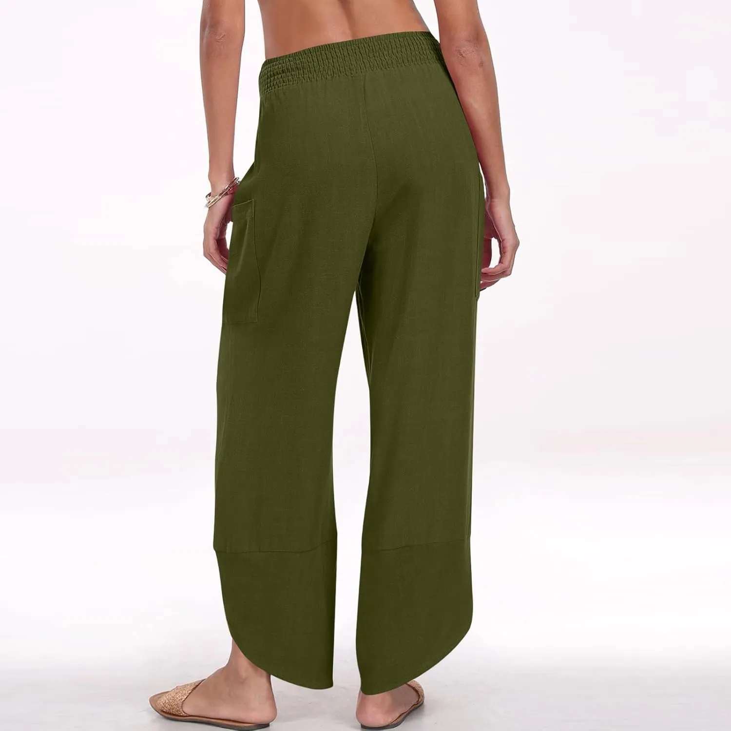 GOFULY Women's Pants Casual Wide Leg High Waisted Pants Beach Elastic Waist Drawstring Sumemr Loose Fit Trousers with Pockets