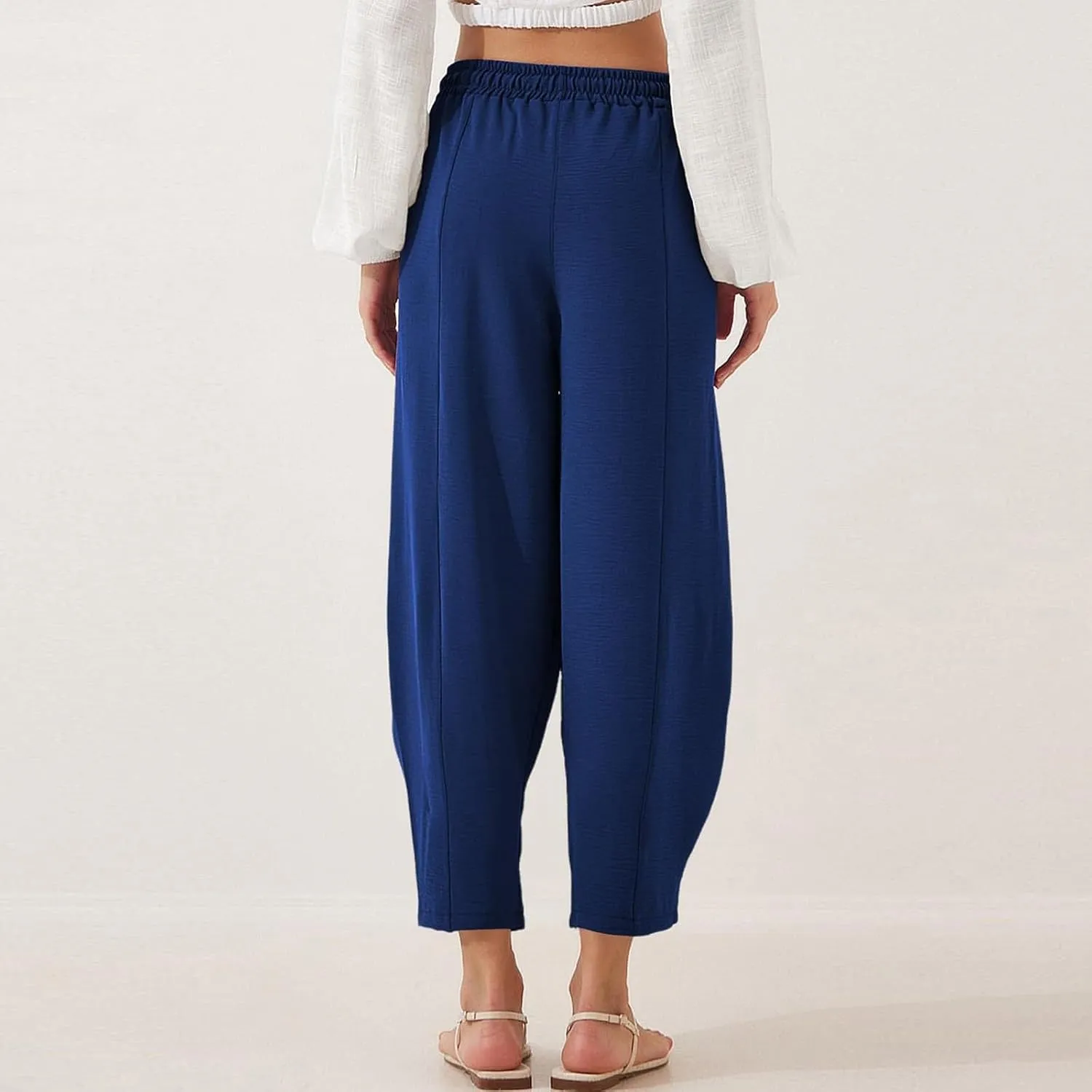 GOFULY Women's Pants Casual Wide Leg High Waisted Pants Beach Elastic Waist Drawstring Sumemr Loose Fit Trousers with Pockets