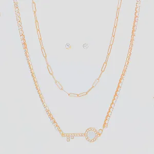 Gold 2 Layer Key Necklace Set