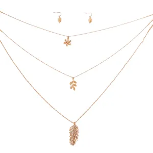 Gold 3 Layer Chain Leaf Necklace