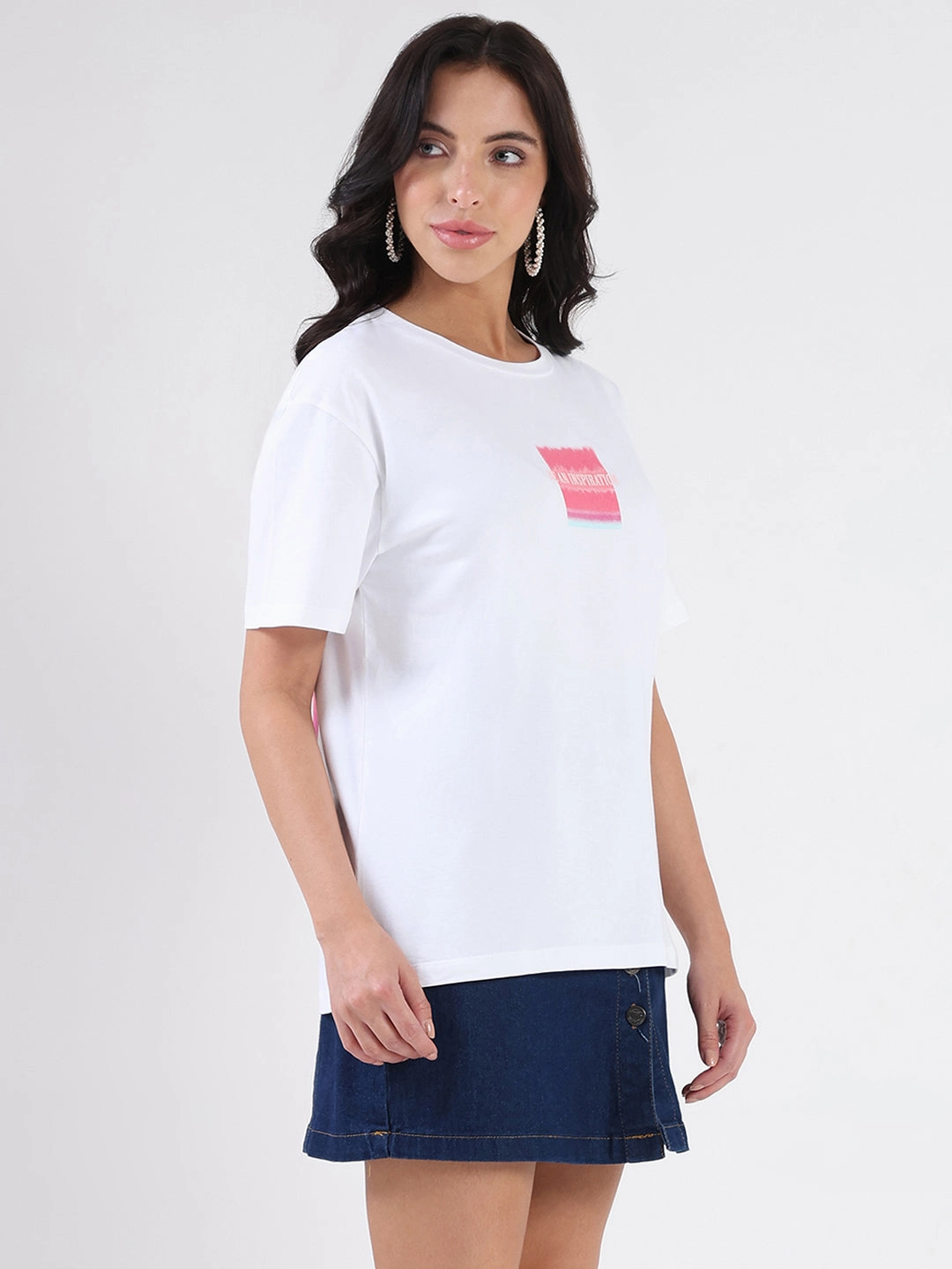 Relaxed Fit Design Madame Front Graphic Print Half Sleeve White Sinker T-shirt