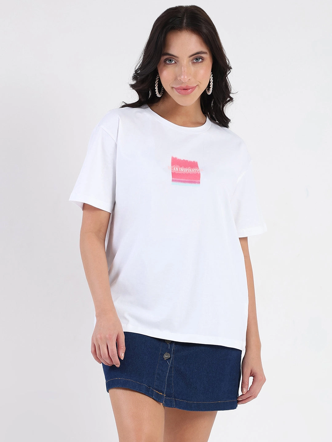Madame Front Graphic Print Half Sleeve White Sinker T-shirt Classic Wearable Relaxed Vibes
