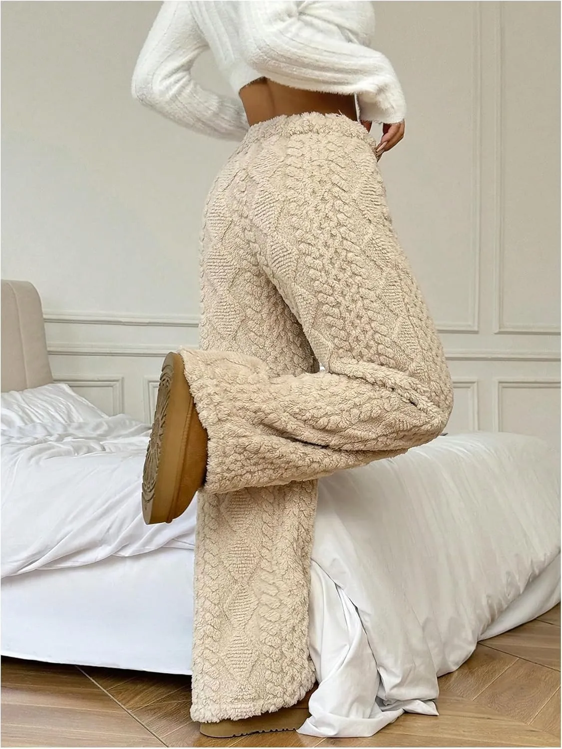 GORGLITTER Women's Cable Knit Sweater Pants Low Waisted Knit Warm Pants