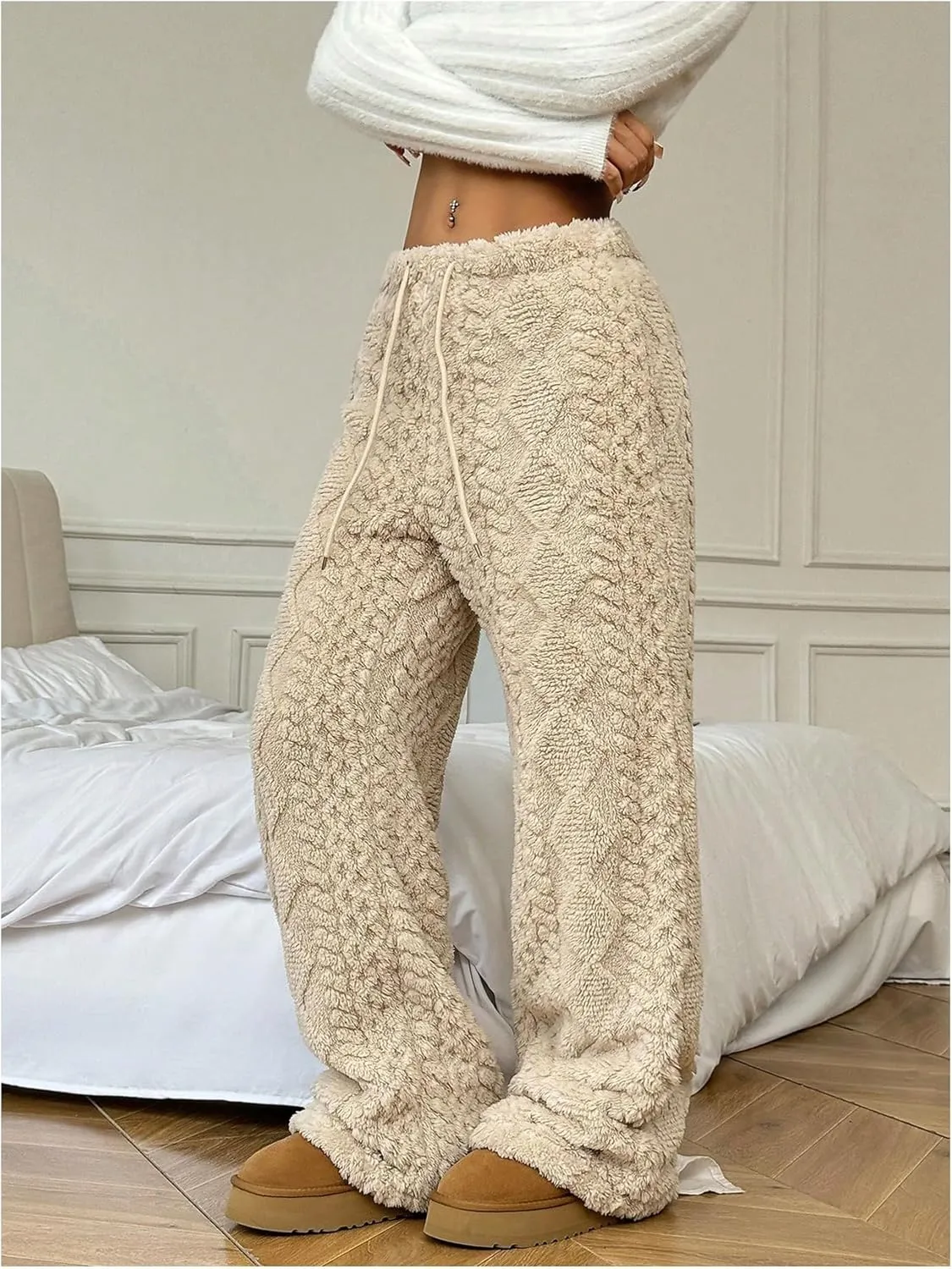 GORGLITTER Women's Cable Knit Sweater Pants Low Waisted Knit Warm Pants