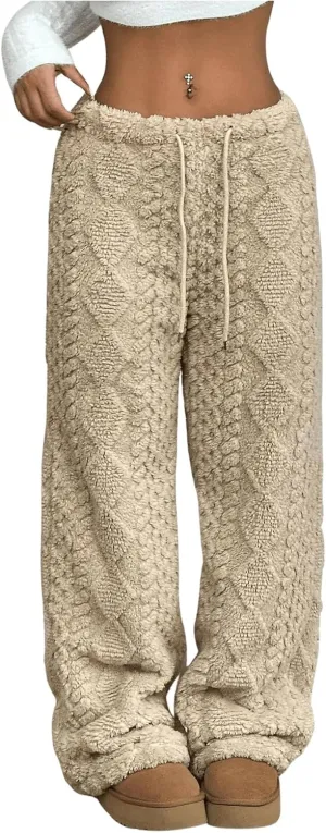 GORGLITTER Women's Cable Knit Sweater Pants Low Waisted Knit Warm Pants