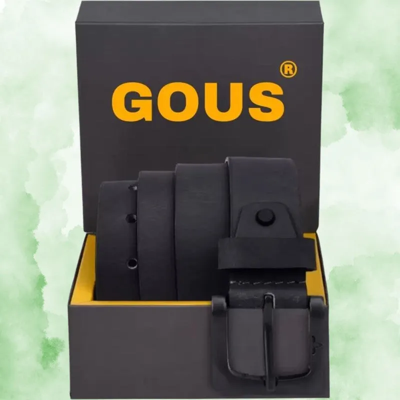 GOUS Men Casual Grey Genuine Leather Belt