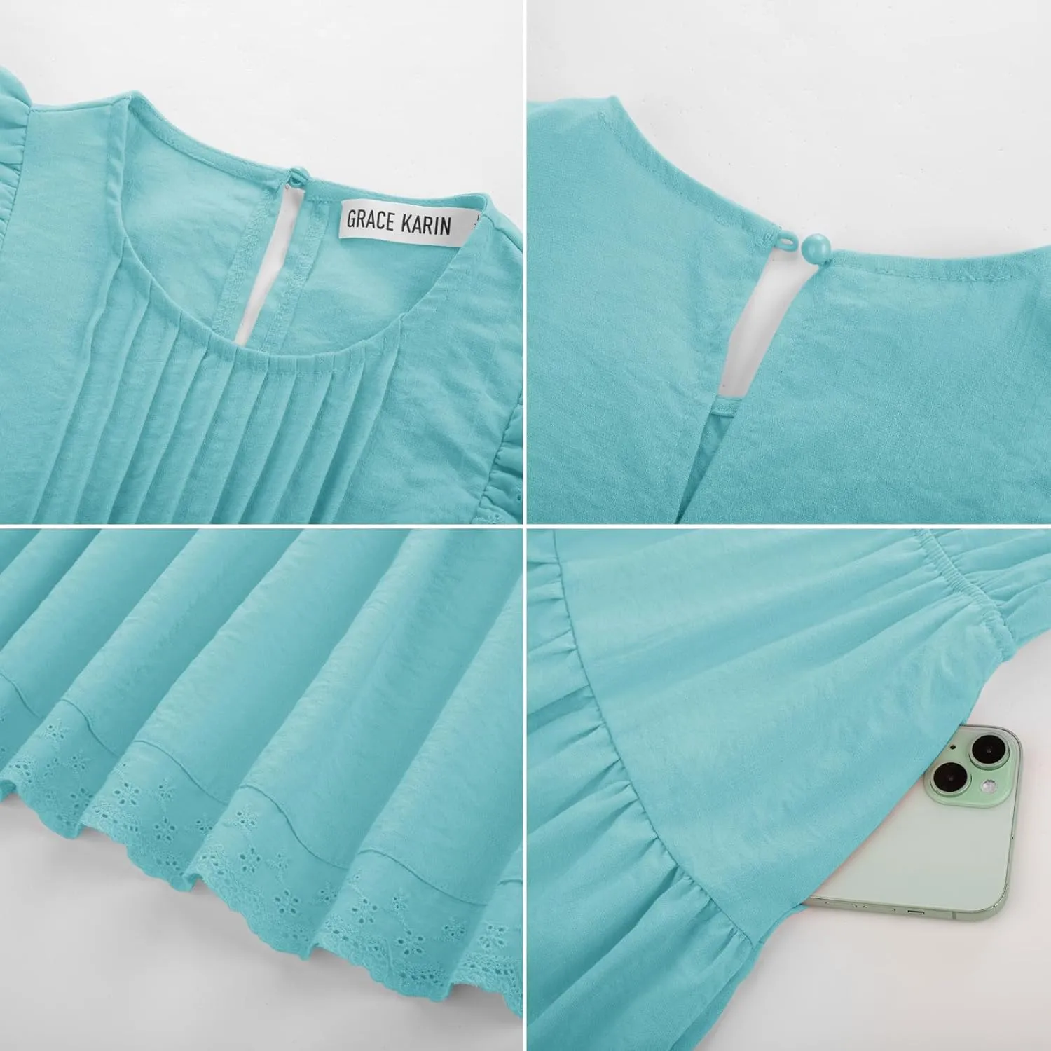 GRACE KARIN Girls Summer Dress Flutter Sleeve Lace A-Line Sundress Casual Elegant Midi Dresses with Pockets for 5-12 Years