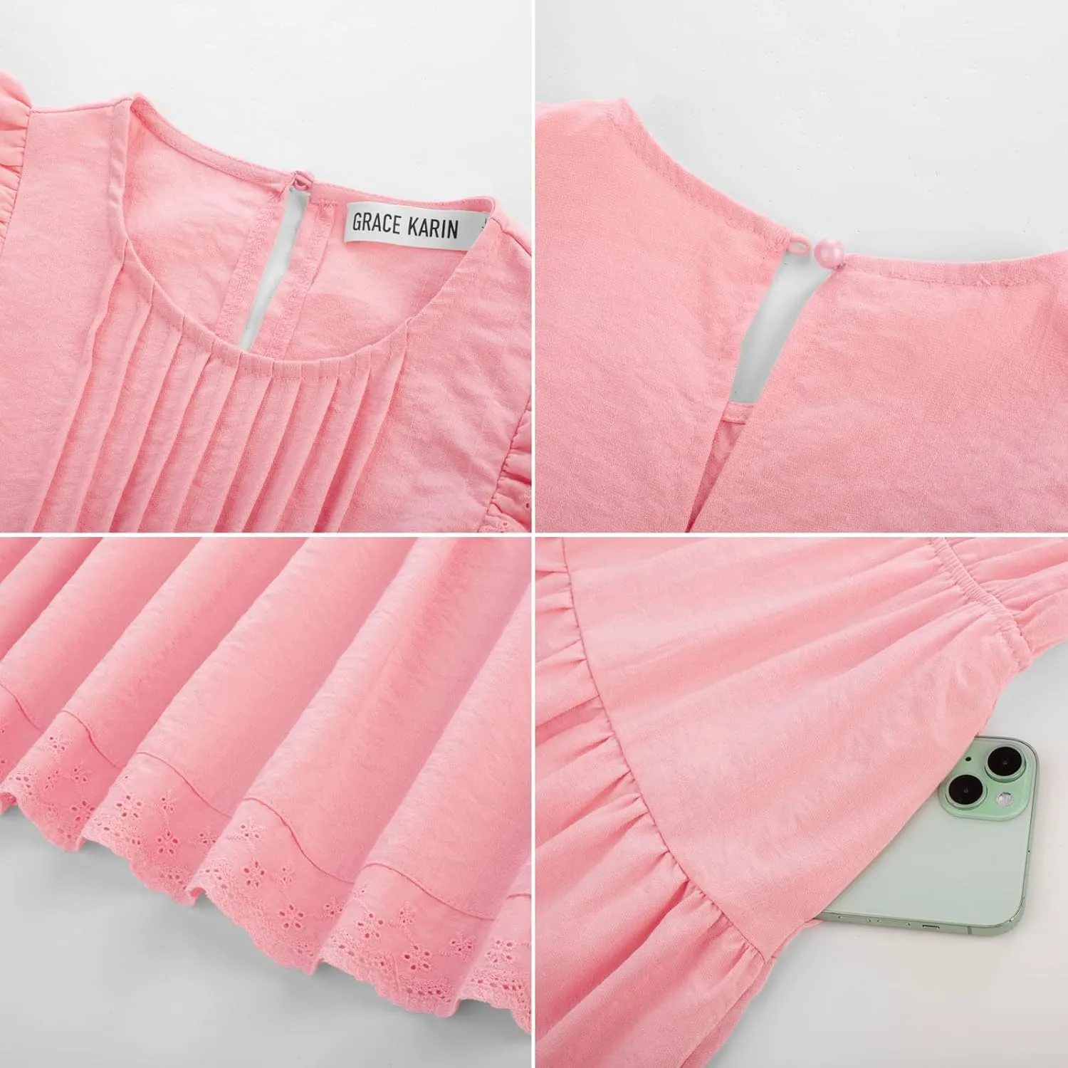 GRACE KARIN Girls Summer Dress Flutter Sleeve Lace A-Line Sundress Casual Elegant Midi Dresses with Pockets for 5-12 Years