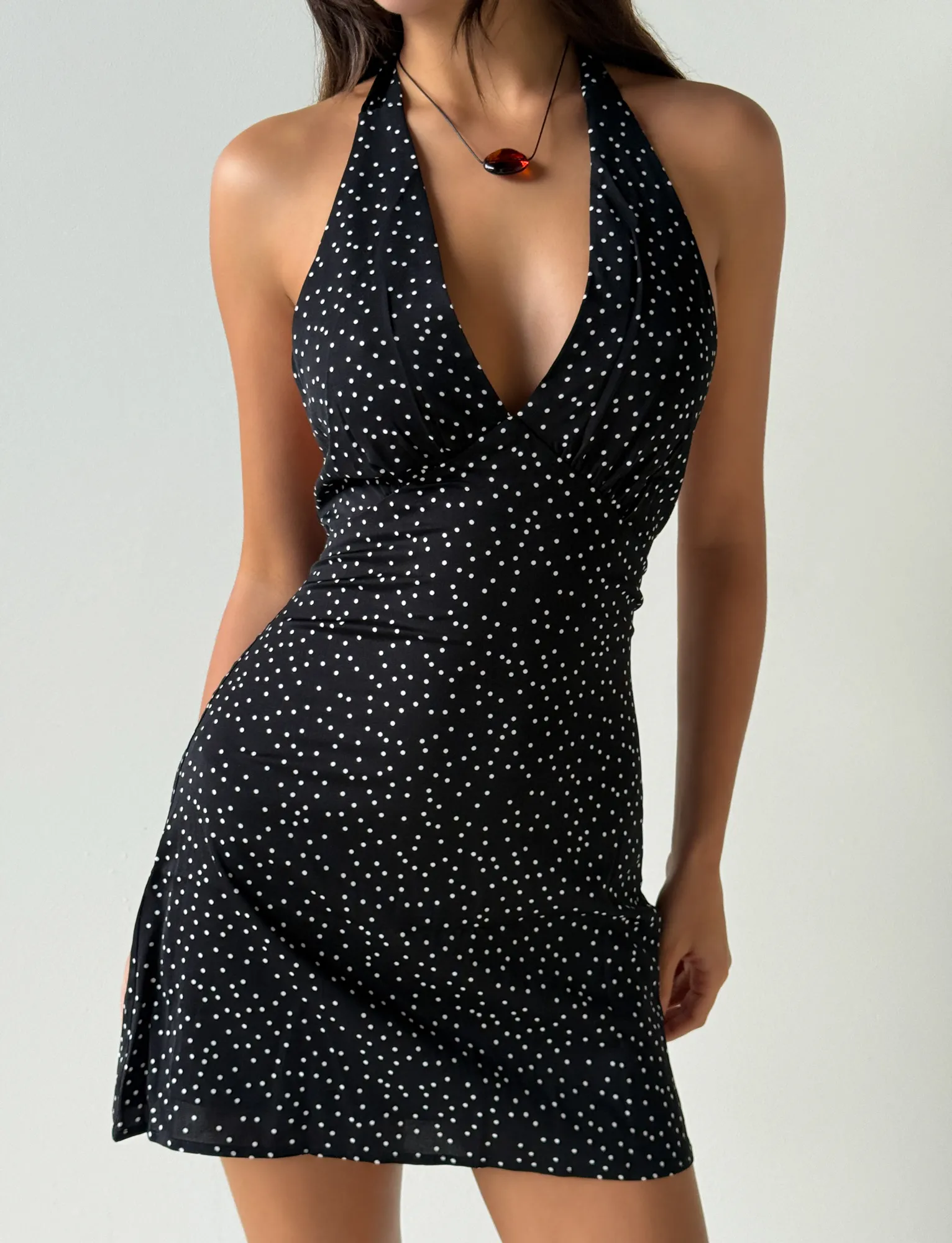 DYLAN HALTER MINI DRESS - BLACK POLKA Convertible-Style Easy Match