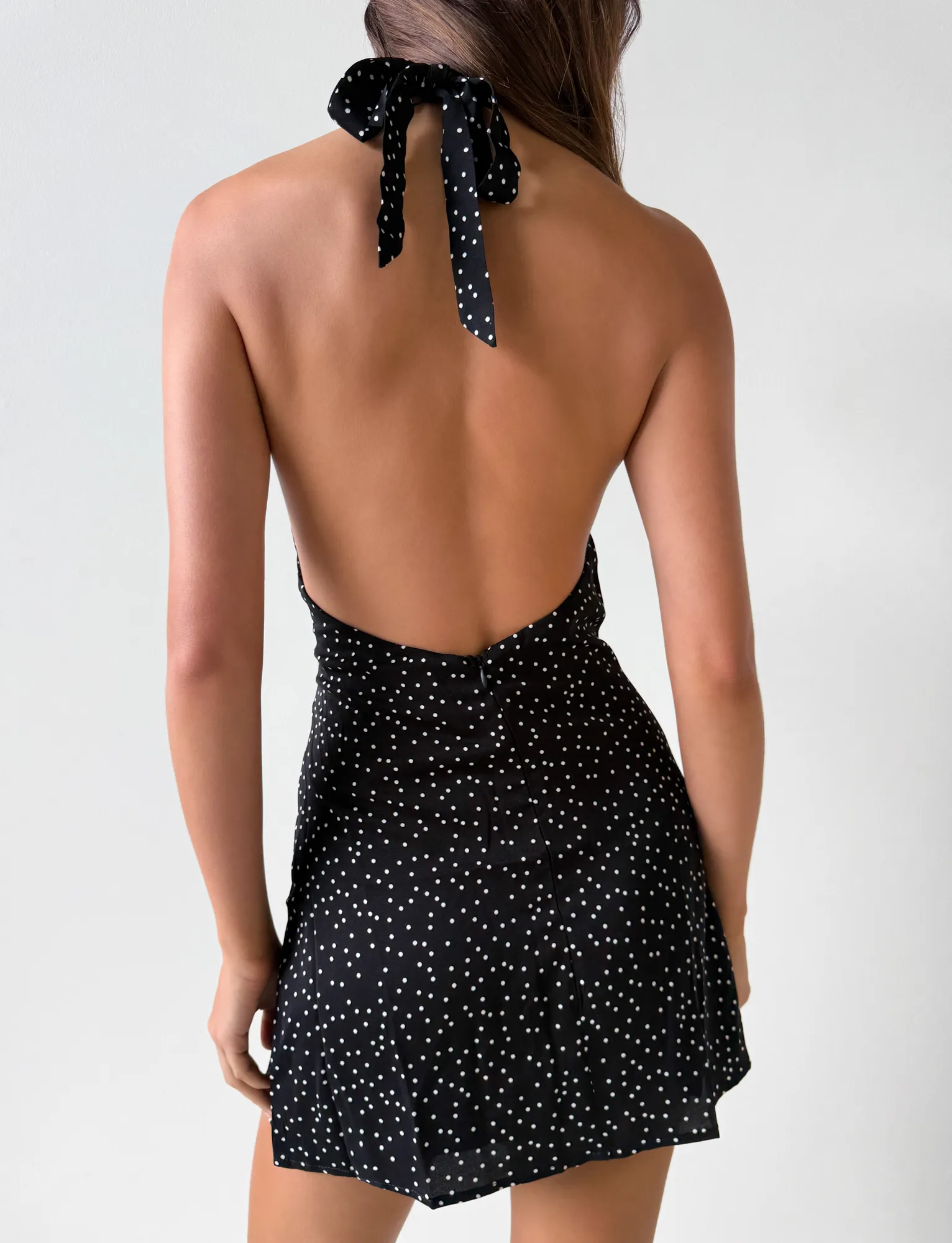 DYLAN HALTER MINI DRESS - BLACK POLKA Elegant Piece